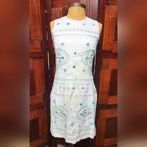 Woman's Daisy L Saks Fifth Ave White Midi Dress w/ Colorful Embroidery Size 2